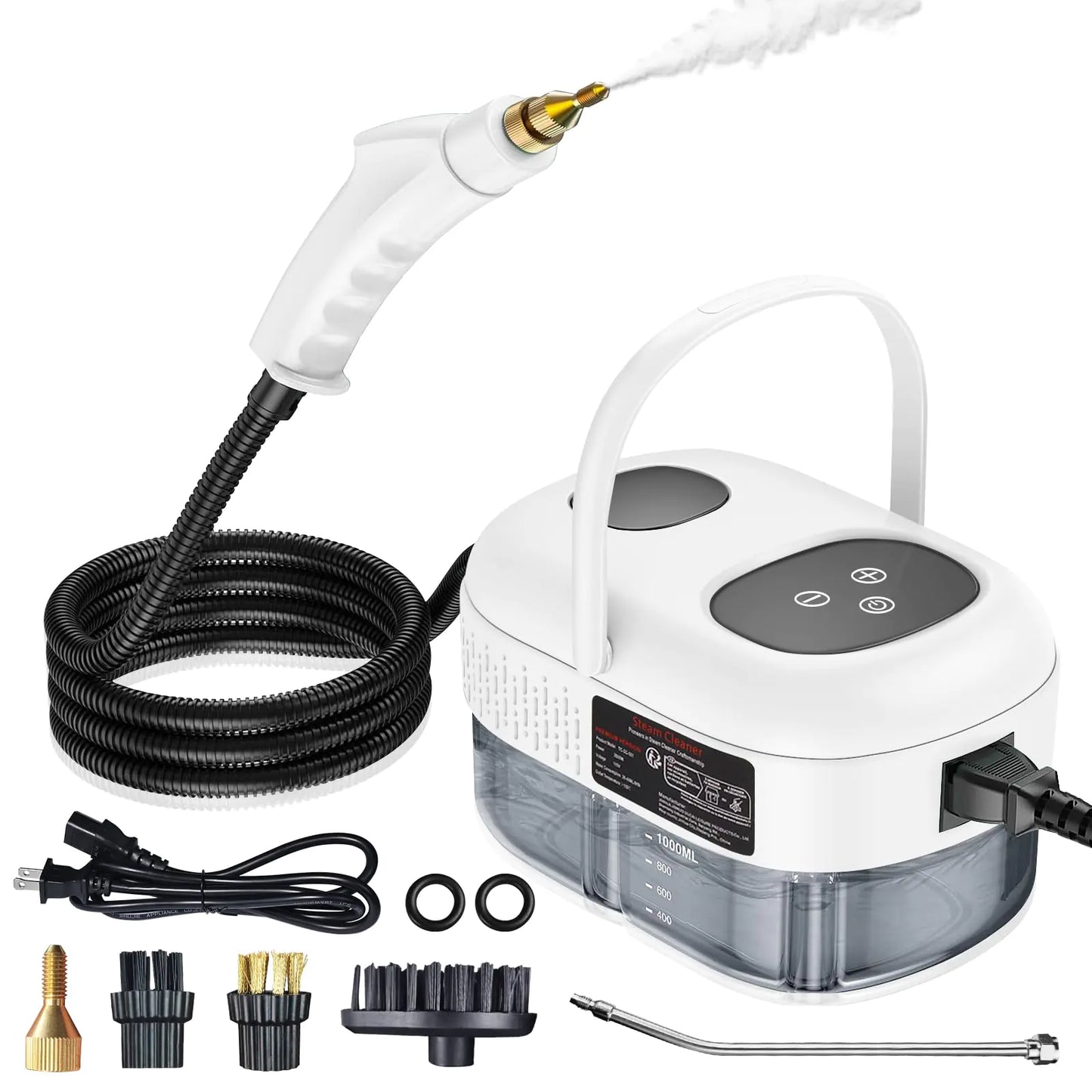 2500W Handheld Steam Cleaner High Pressure Steamer for Cleaning Portable Steam Cleaning Machine for Home Use With 3 Brushes Electric Steam Cleaner for Car Kitchen Furniture Grout Tile (White)