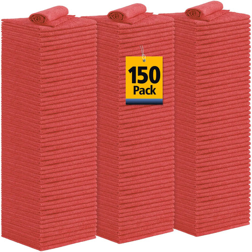 UNIMADE Shop Towels Rags 150 Pack Reusable Shop Rags Bulk Microfiber Cleaning Cloth Lint Free Cleaning Towels for Car Kitchen Automotive Bar Mechanic Restaurant Garage 11.5"x 11.5" Red